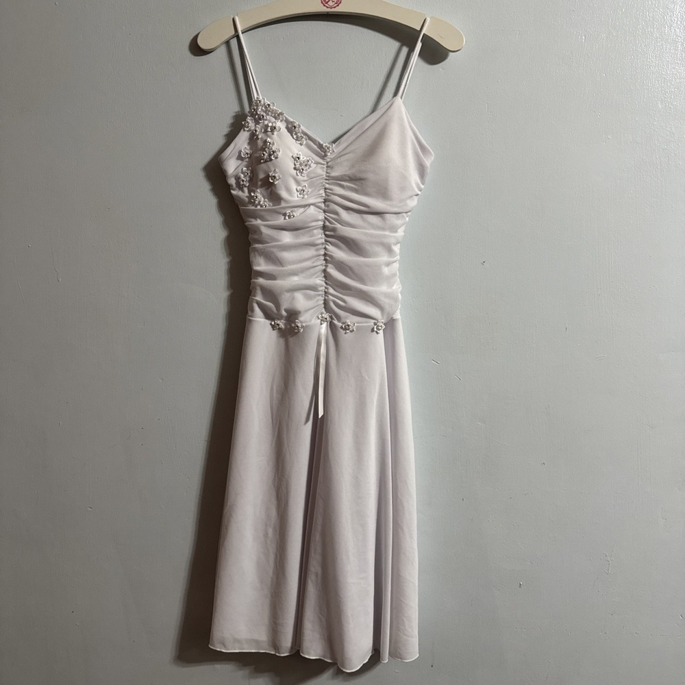 Y2K Taboo White Satin Embellished Ruched Size S Fairy Coquette Mini Dress